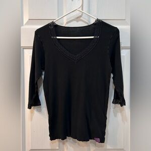 Vtg LEI Lace Trimmed Layering Top Women Sz XL Ribbed Texture 90's Y2K Bella Swan